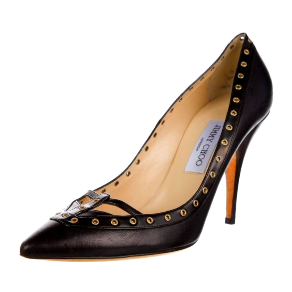Black Jimmy Choo pumps with silver accents